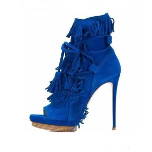High Quality Sexy Peep Toe Platform Ankle Boots Fringed Lace Up High Gladiator Sandals High Heels Fashion Boots For Women