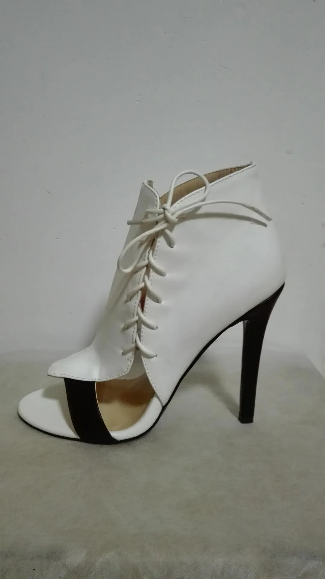 Hollow Design White Lace up Peep Toe Sandals Elegant Woman