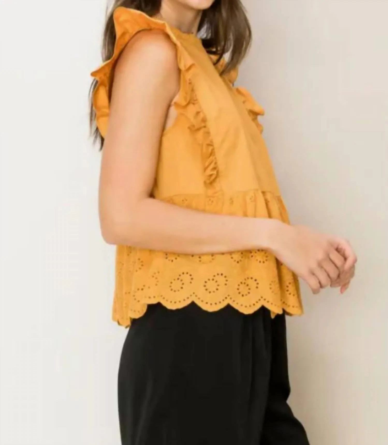 Hyfve - Ruffle Sleeveless Eyelet Peplum Top