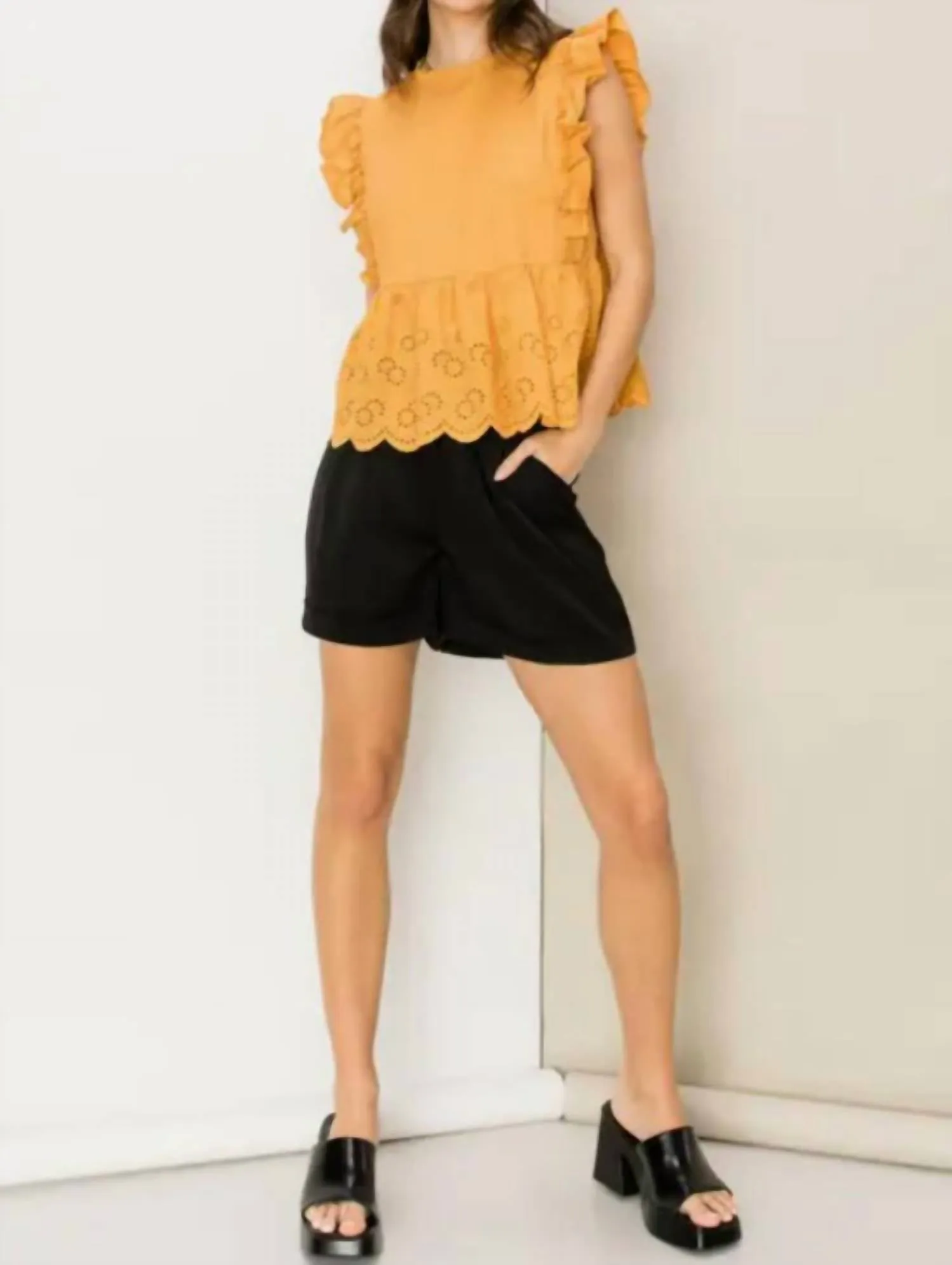 Hyfve - Ruffle Sleeveless Eyelet Peplum Top