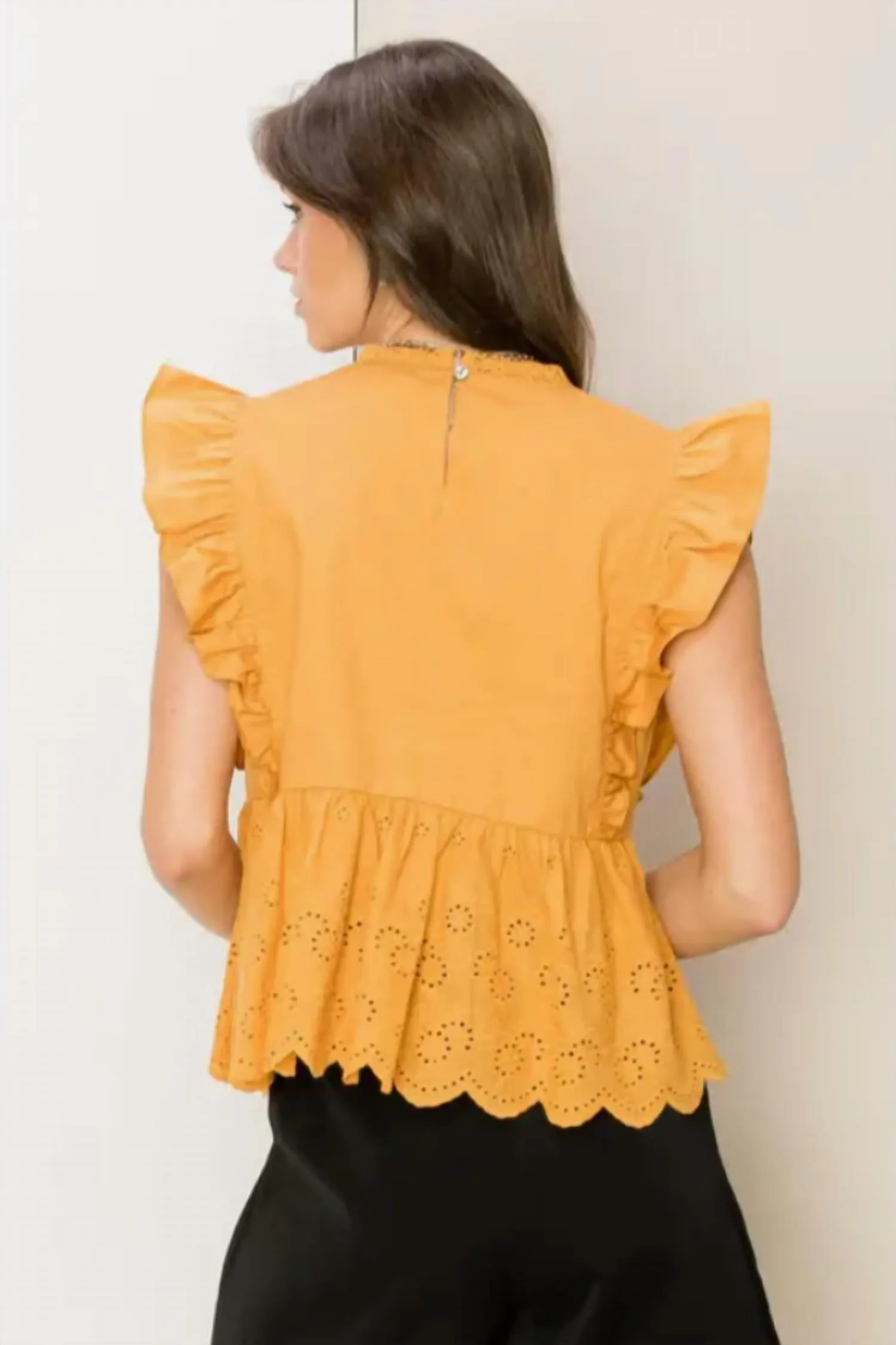 Hyfve - Ruffle Sleeveless Eyelet Peplum Top