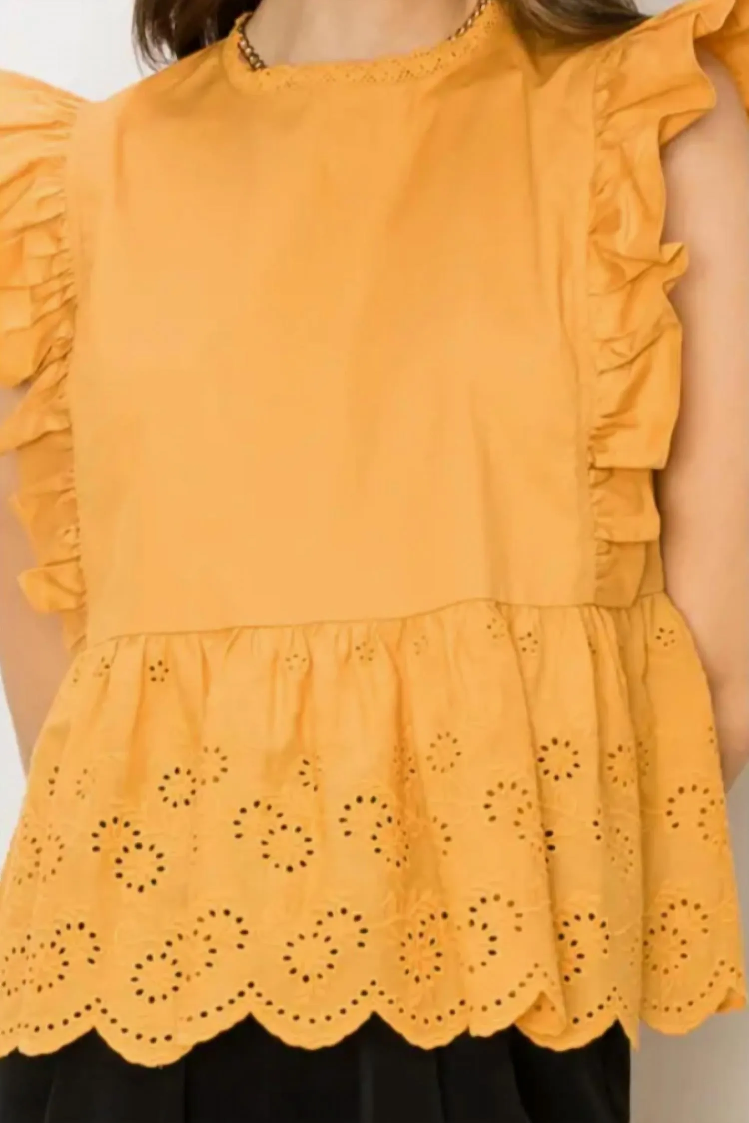 Hyfve - Ruffle Sleeveless Eyelet Peplum Top