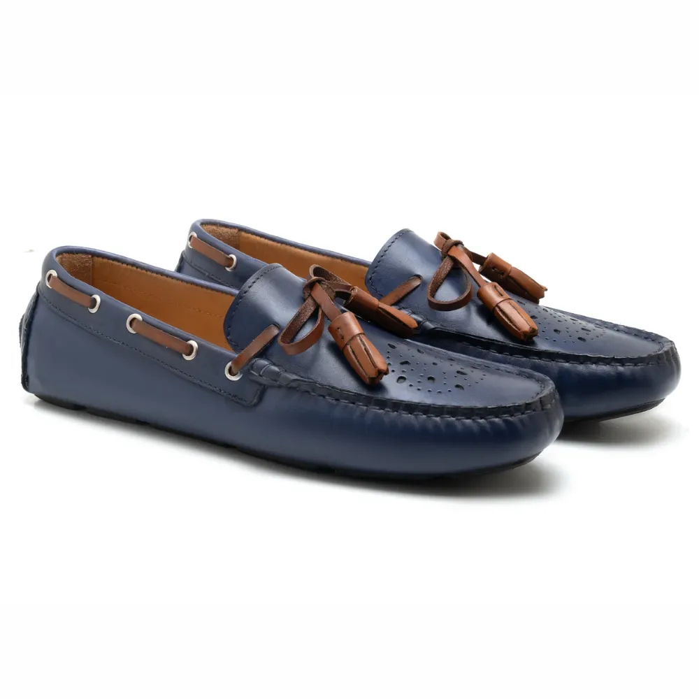 Italano Men's Blue Tassel Driving Loafers