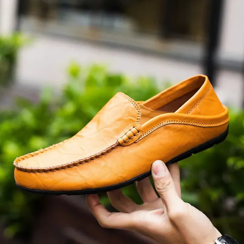 Italian Mens Shoes Casual Luxury Brand Summer Men Loafers Genuine Leather Moccasins Light Breathable Slip on Boat Shoes JKPUDUN