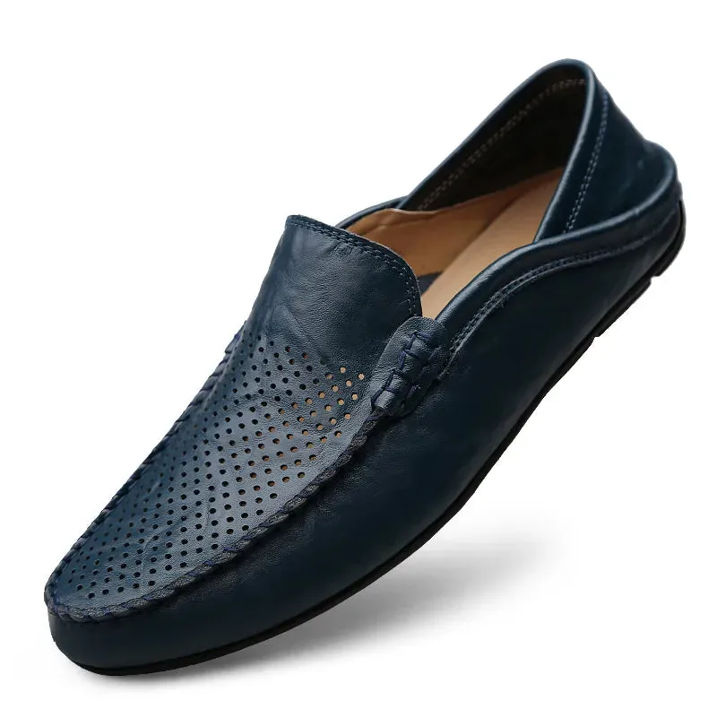 Italian Mens Shoes Casual Luxury Brand Summer Men Loafers Genuine Leather Moccasins Light Breathable Slip on Boat Shoes JKPUDUN