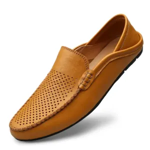 Italian Mens Shoes Casual Luxury Brand Summer Men Loafers Genuine Leather Moccasins Light Breathable Slip on Boat Shoes JKPUDUN