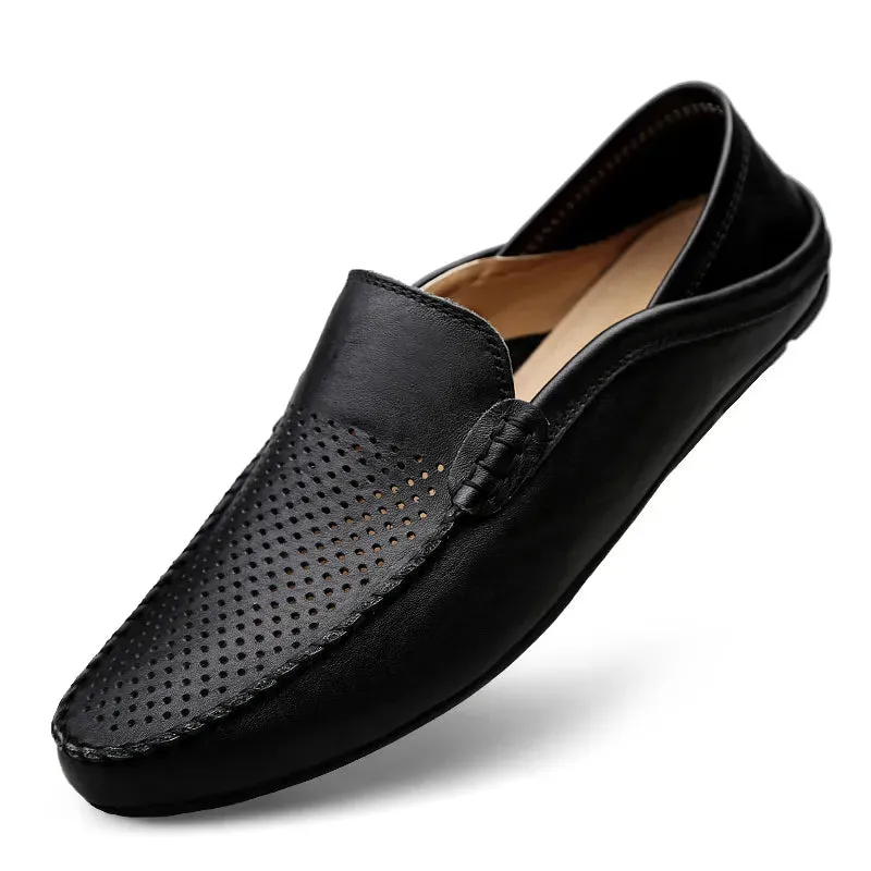 Italian Mens Shoes Casual Luxury Brand Summer Men Loafers Genuine Leather Moccasins Light Breathable Slip on Boat Shoes JKPUDUN