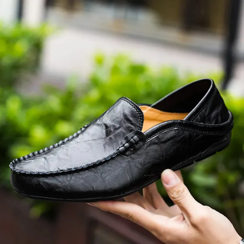 Italian Mens Shoes Casual Luxury Brand Summer Men Loafers Genuine Leather Moccasins Light Breathable Slip on Boat Shoes JKPUDUN