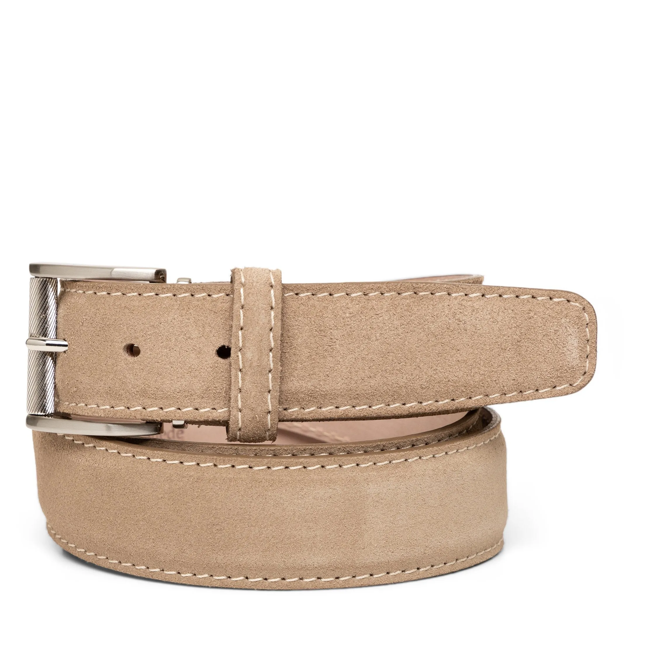 Italian Suede Custom Belt in Fawn w/ Beige Stitch