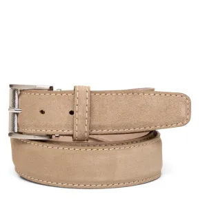 Italian Suede Custom Belt in Fawn w/ Beige Stitch