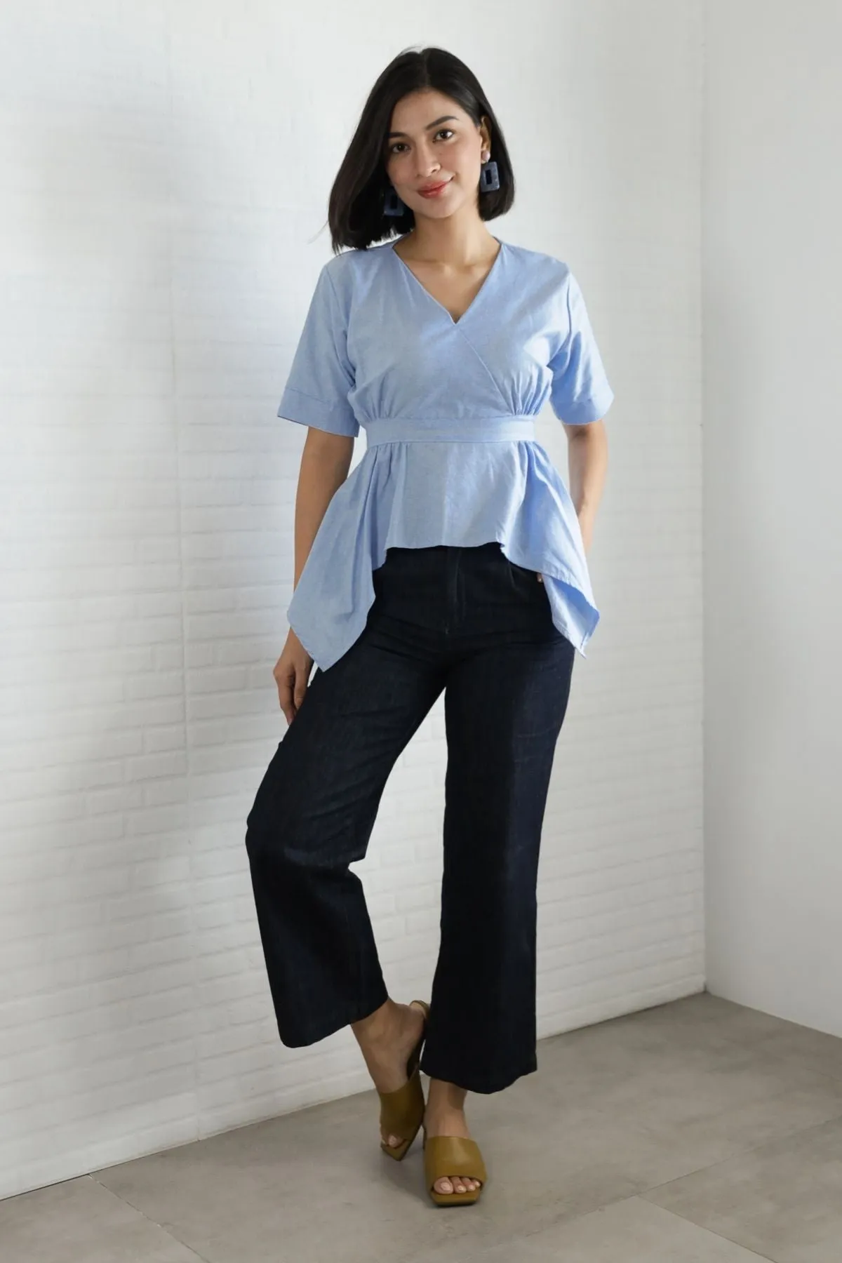 JACKIE V-neck Peplum Top (Sky Blue)