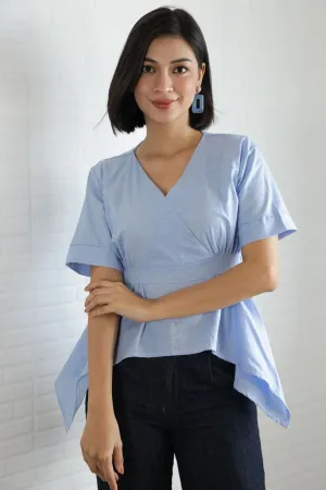 JACKIE V-neck Peplum Top (Sky Blue)