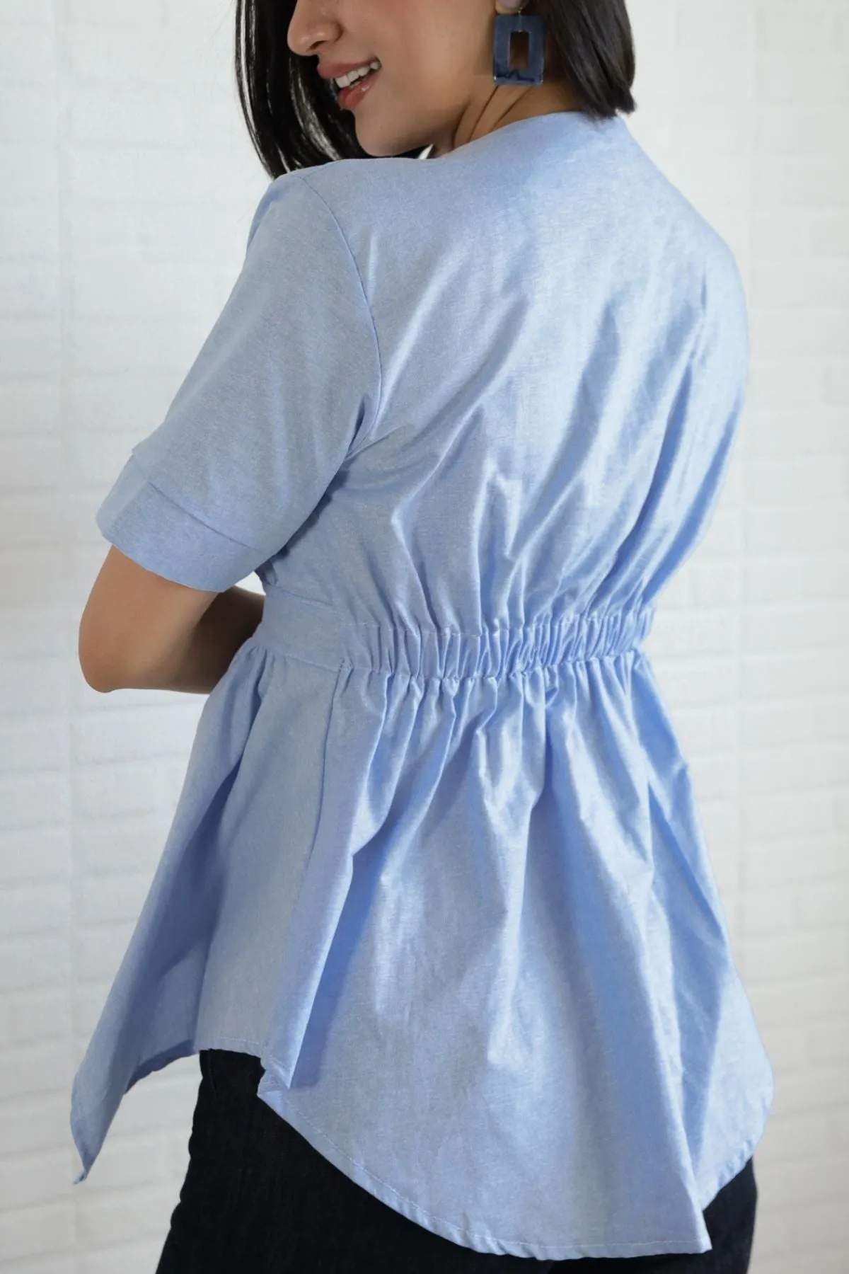 JACKIE V-neck Peplum Top (Sky Blue)
