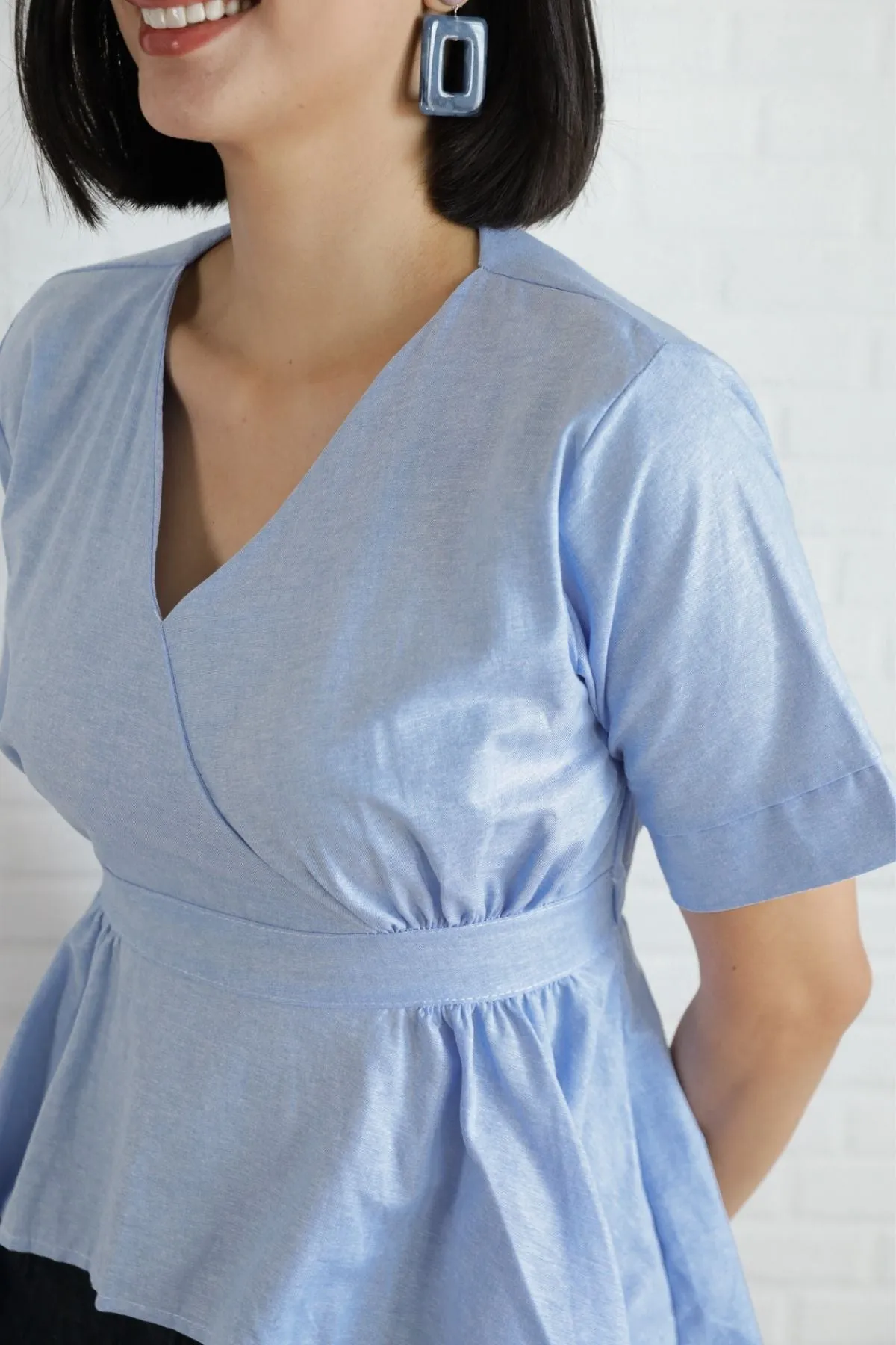 JACKIE V-neck Peplum Top (Sky Blue)