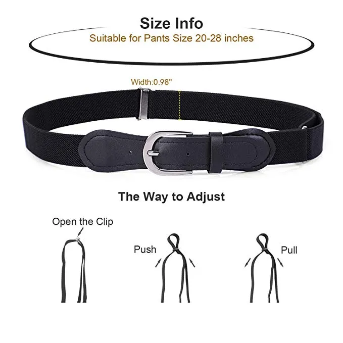 JASGOOD Kids Elastic Adjustable Belts, Stretch Belts for Boys and Girls with Leather Closure