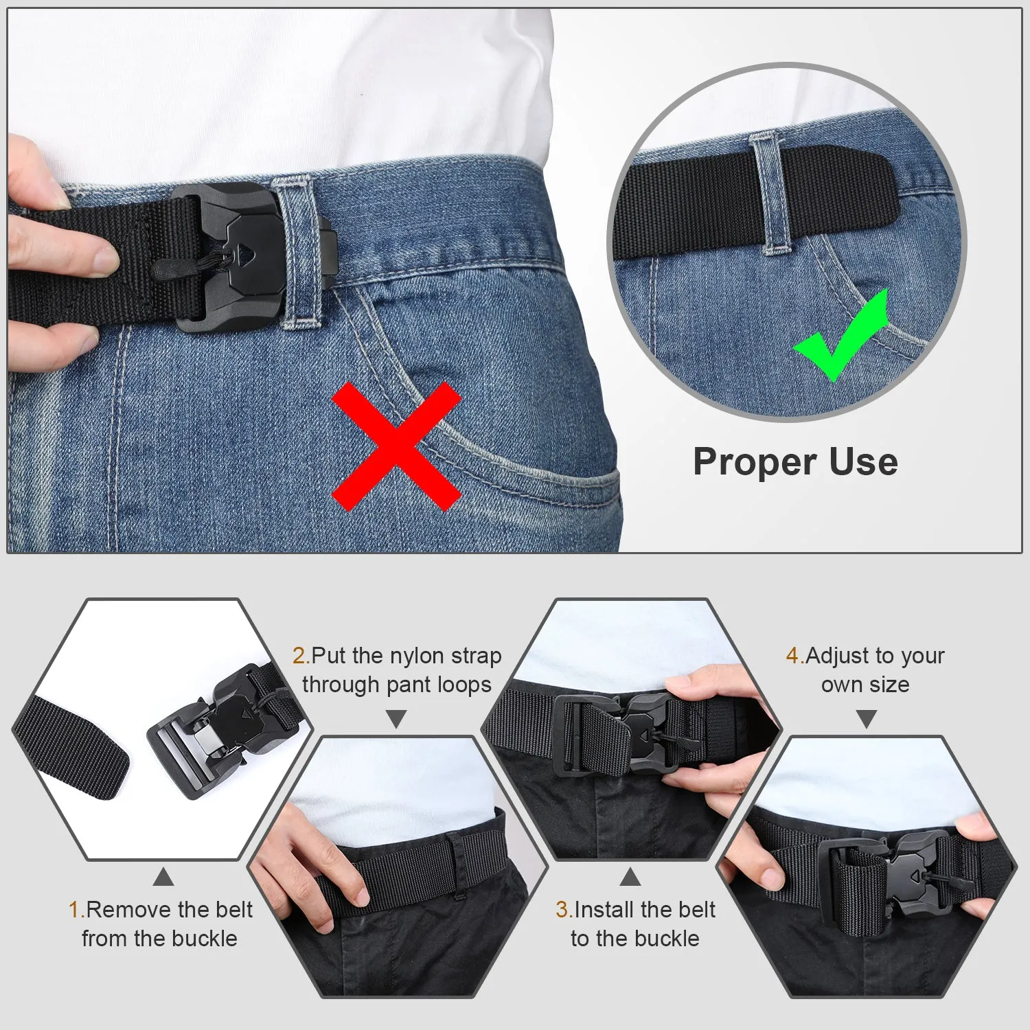 JASGOOD Multifunctional tactical belt with magnetic quick release buckle, men's military belt-nylon rigging belt