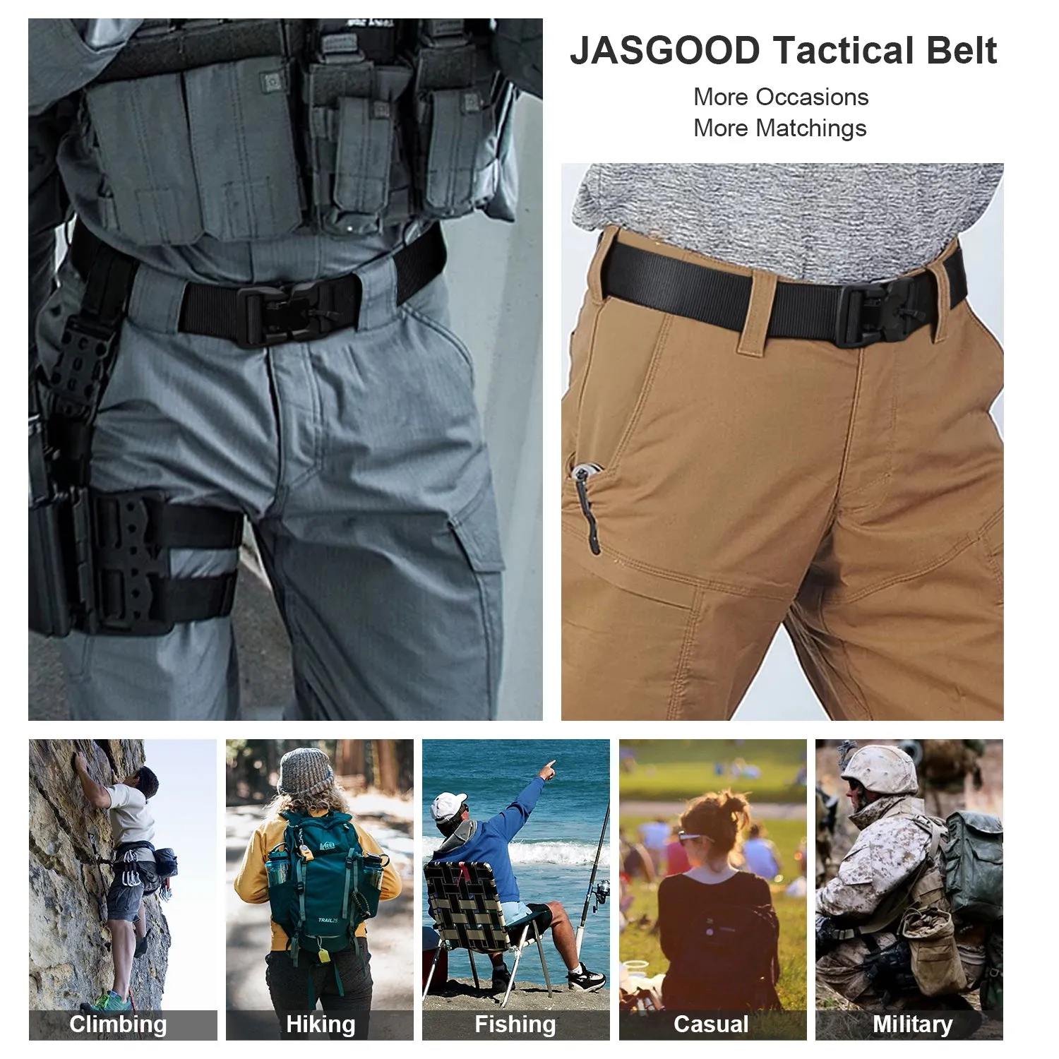 JASGOOD Multifunctional tactical belt with magnetic quick release buckle, men's military belt-nylon rigging belt