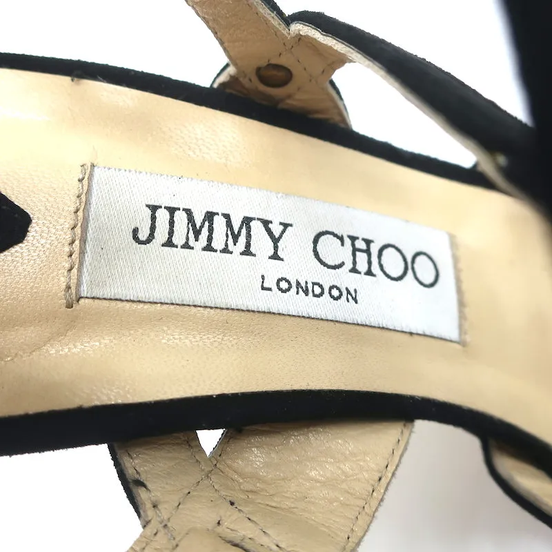 Jimmy Choo Meddle Lace-Up Caged Gladiator Sandals Black Suede Size 38.5