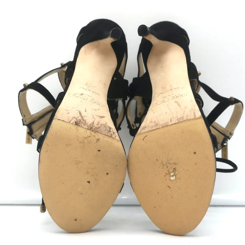 Jimmy Choo Meddle Lace-Up Caged Gladiator Sandals Black Suede Size 38.5