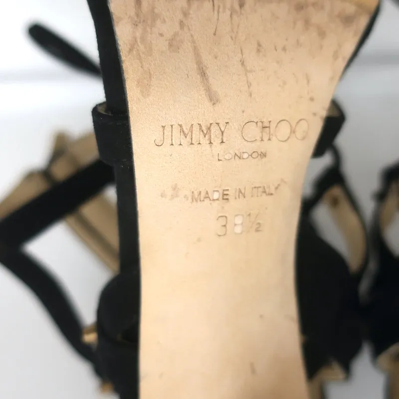 Jimmy Choo Meddle Lace-Up Caged Gladiator Sandals Black Suede Size 38.5