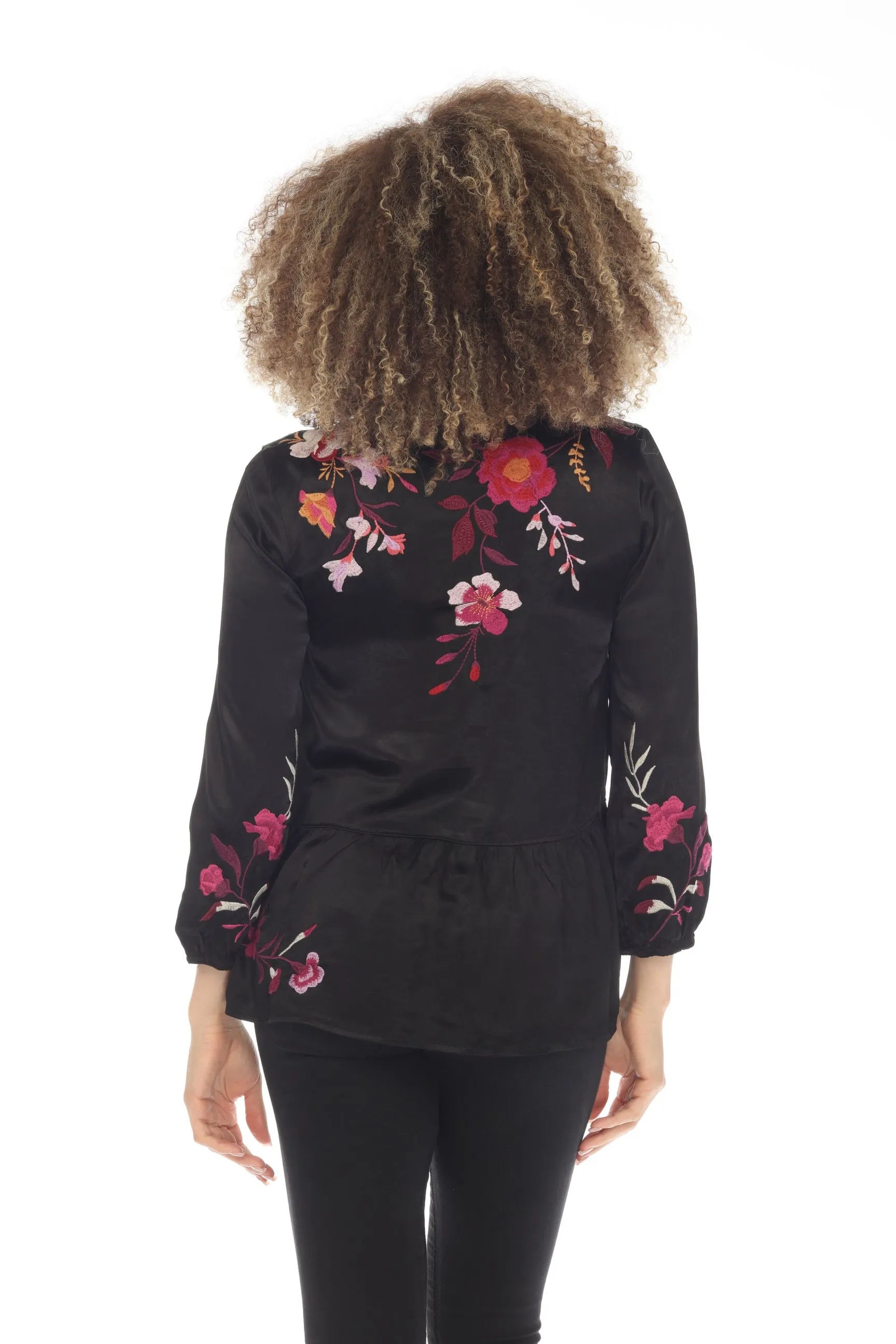 Johnny Was Workshop Mirabel Peplum Field Embroidered Blouse Boho Chic W16523 *