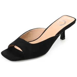 Journee Square Open Toe Kitten Heel Pump for Women - Larna Slip-On Heeled Fashion Sandal Black 5.5 Medium WOMENS US