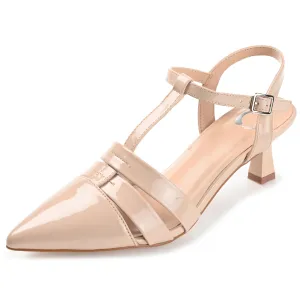 Journee Womens Jazlynn Buckle Kitten Heel Pointed Toe Pumps Nude