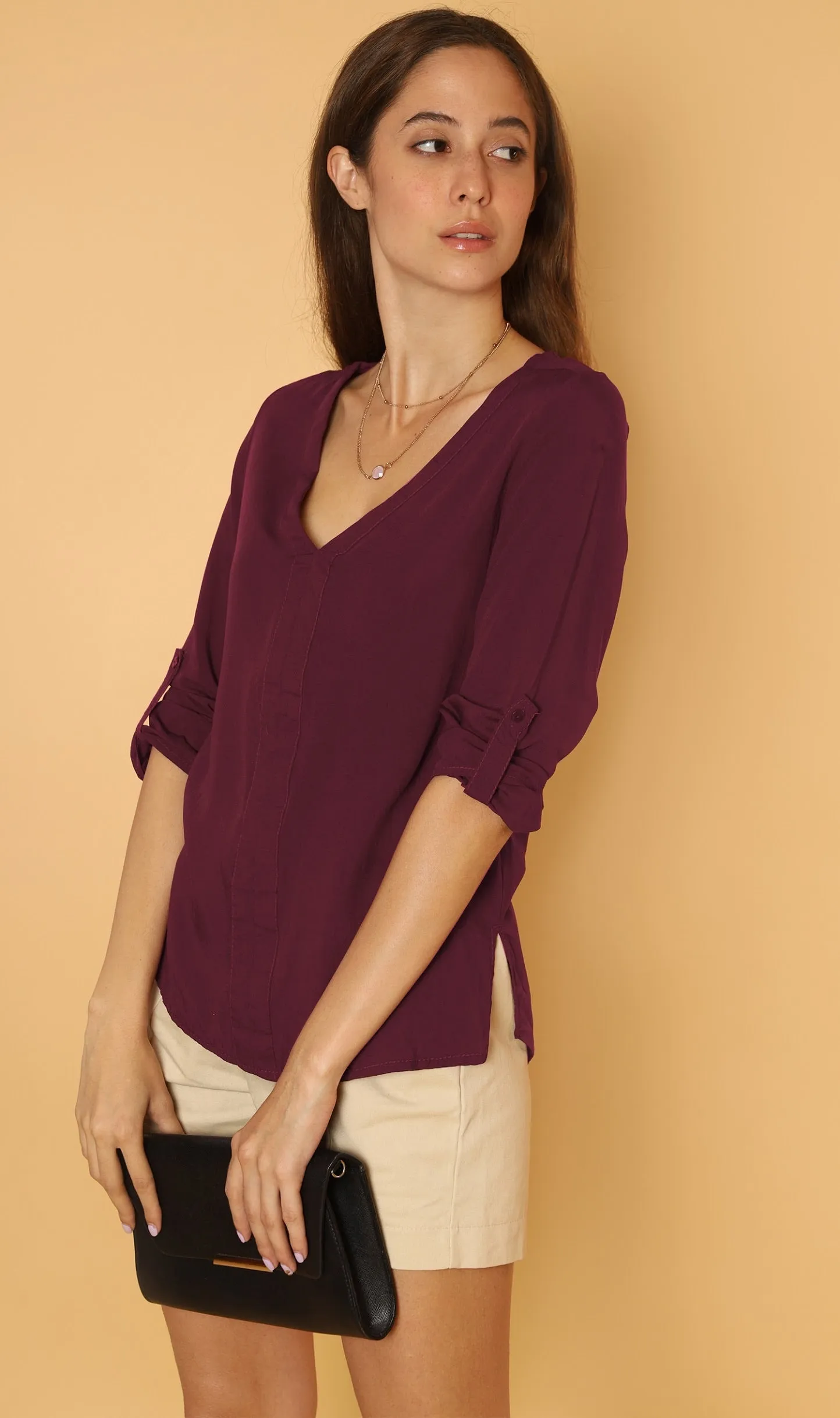 KALEI Long-Sleeve Tunic Top (Sangria)