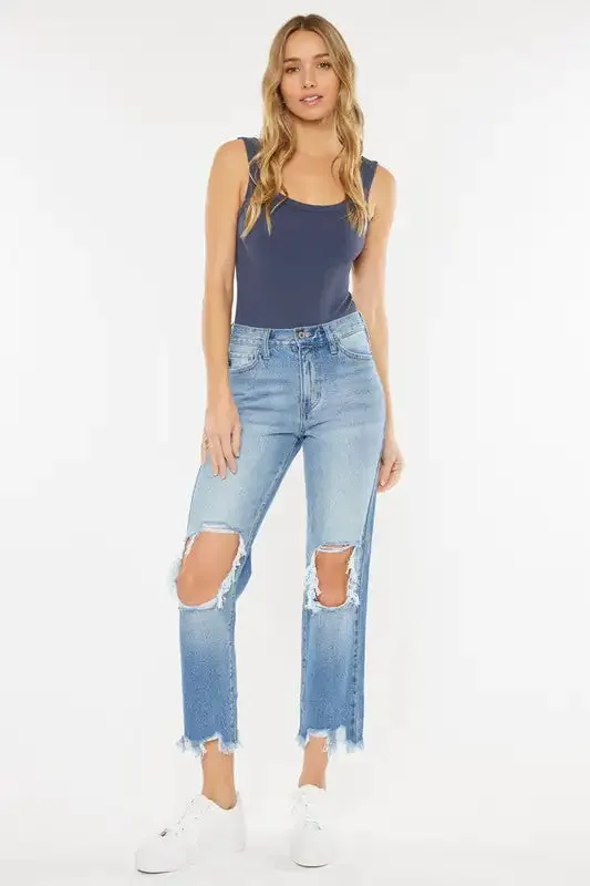 Kan Can High Rise Chewed Up Mom Jeans