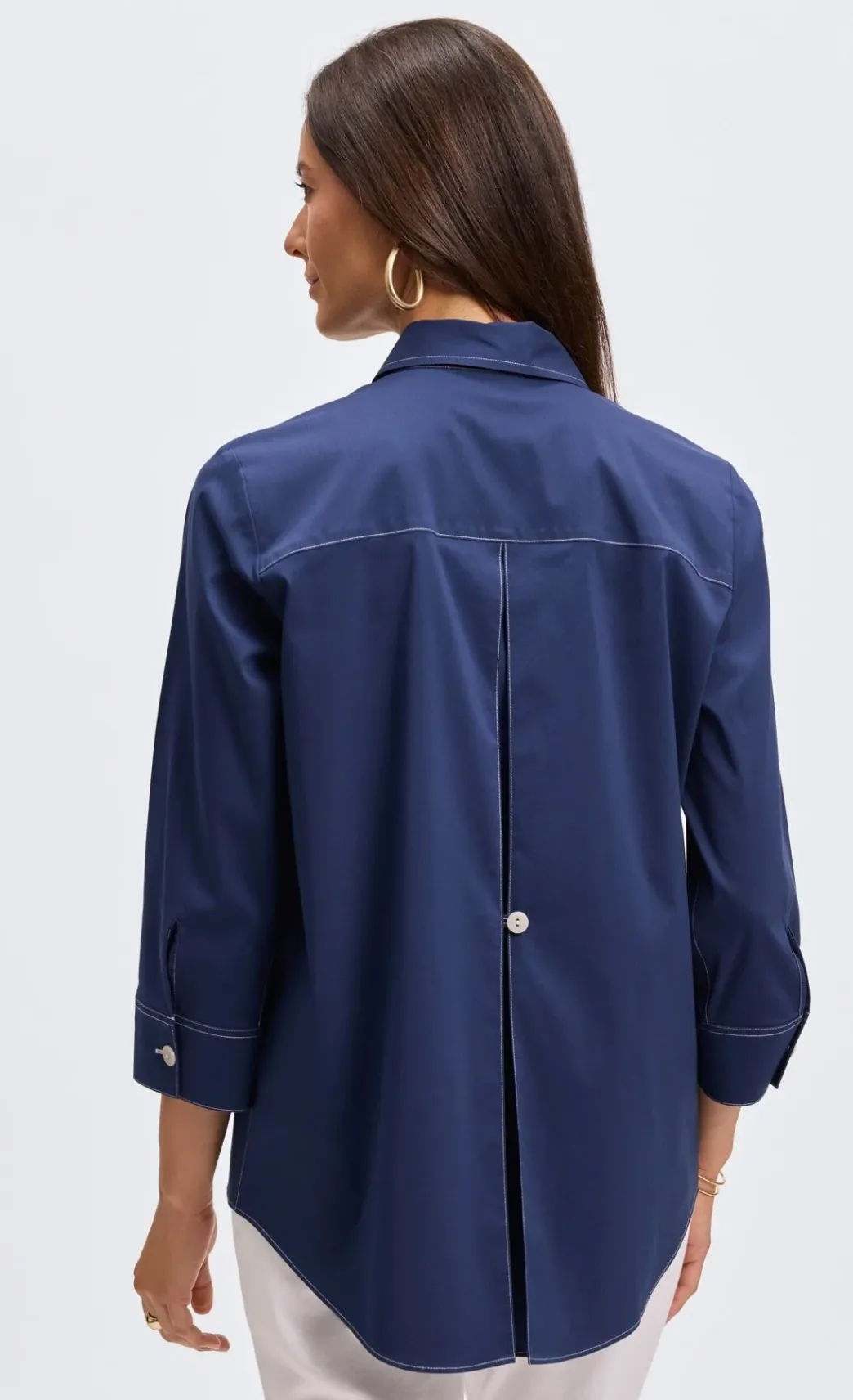Kelly Stretch No Iron Contrast Stitch Shirt - Navy