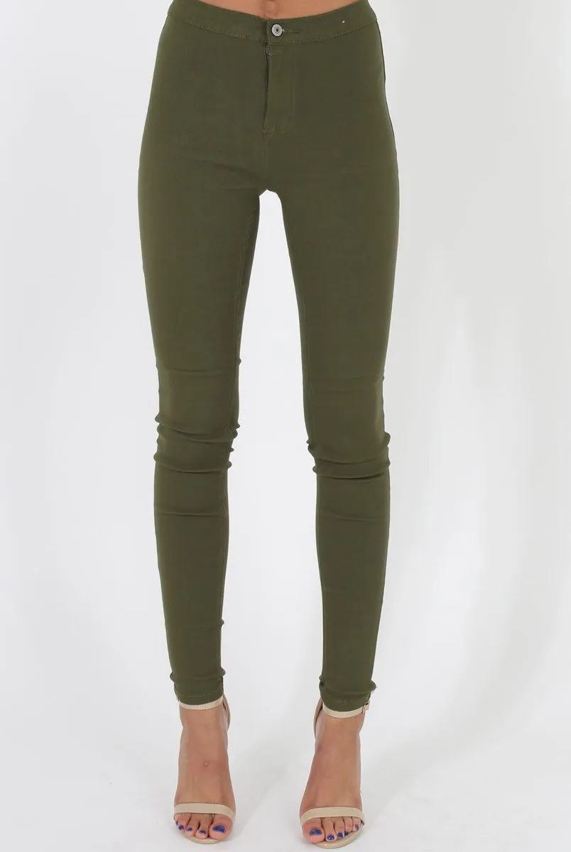 Khaki High Waisted Skinny Jeans - Tia