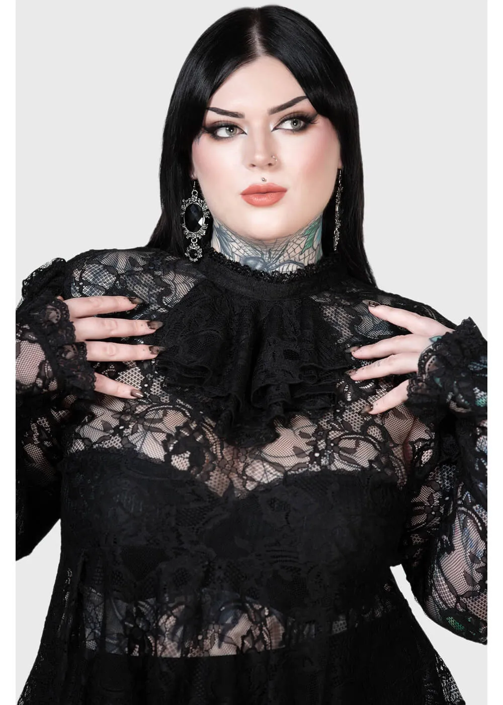 Killstar Fickle Feud Lace Blouse Black
