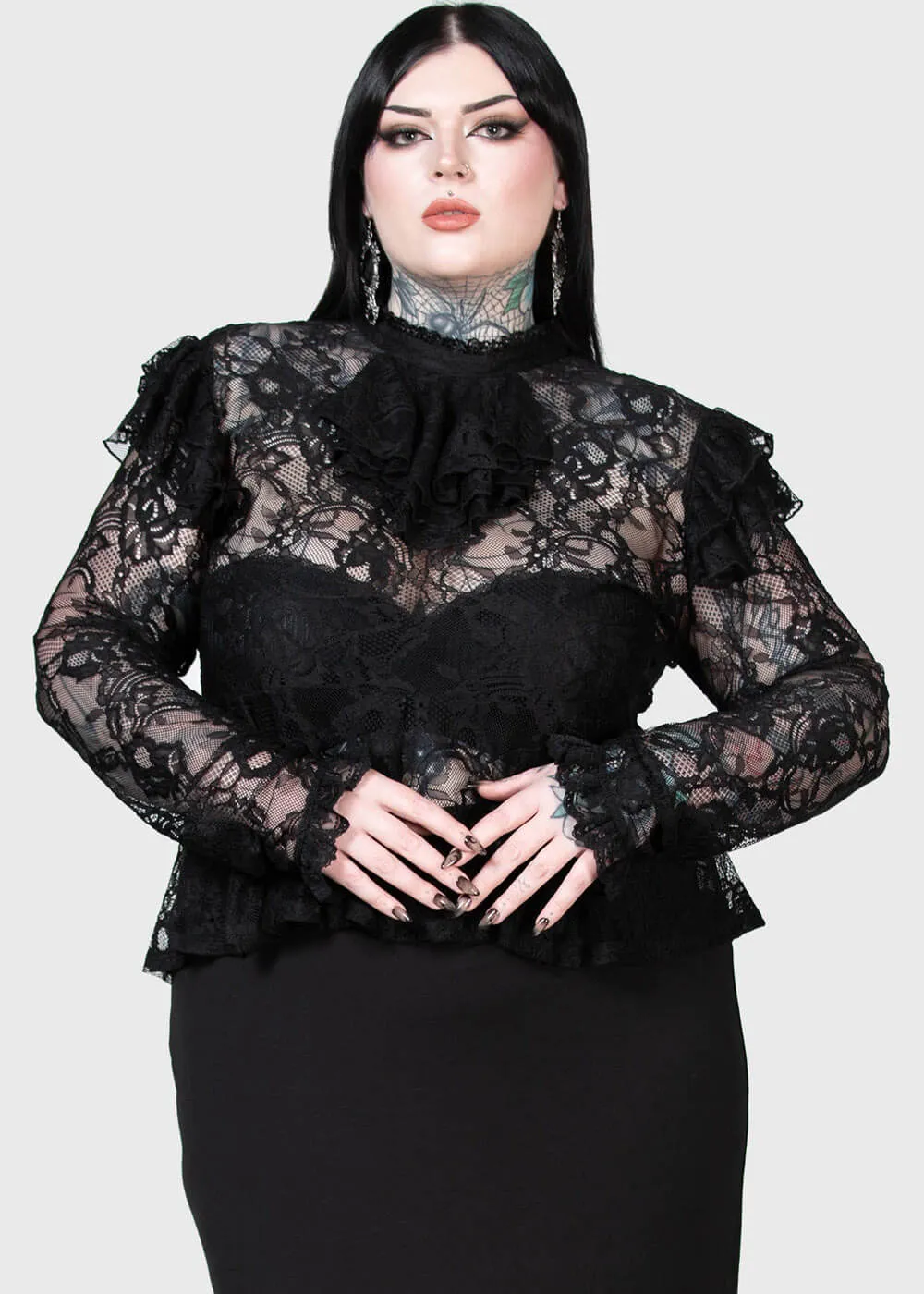 Killstar Fickle Feud Lace Blouse Black