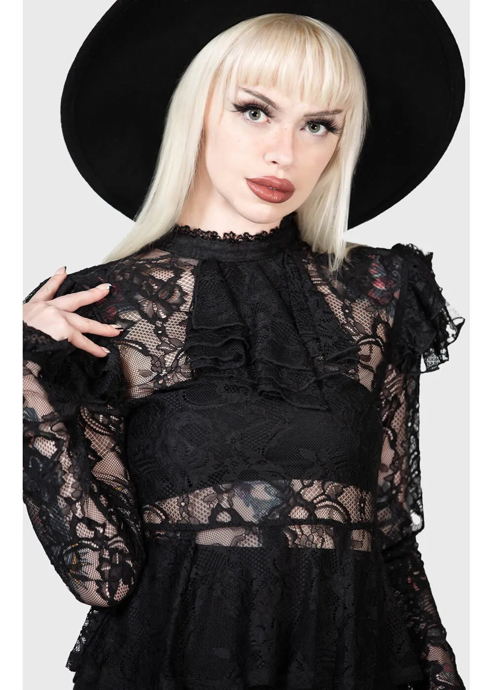 Killstar Fickle Feud Lace Blouse Black