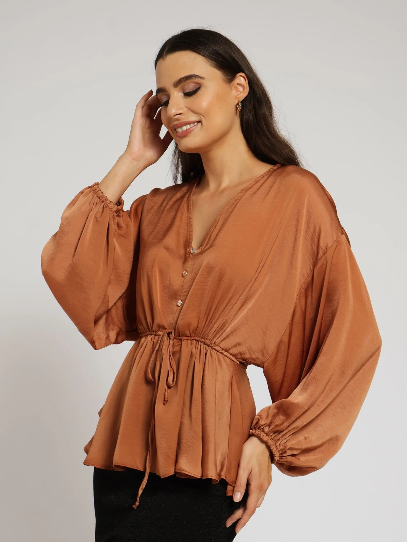 Kimono Peplum Blouse - Copper
