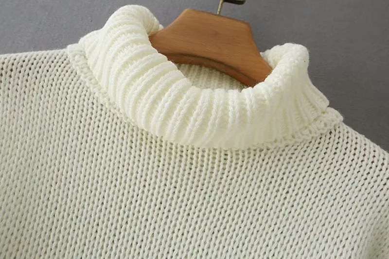 Knit Lantern Sleeve High Collar Crop Tops Sweaters