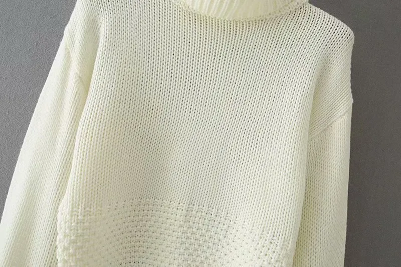 Knit Lantern Sleeve High Collar Crop Tops Sweaters