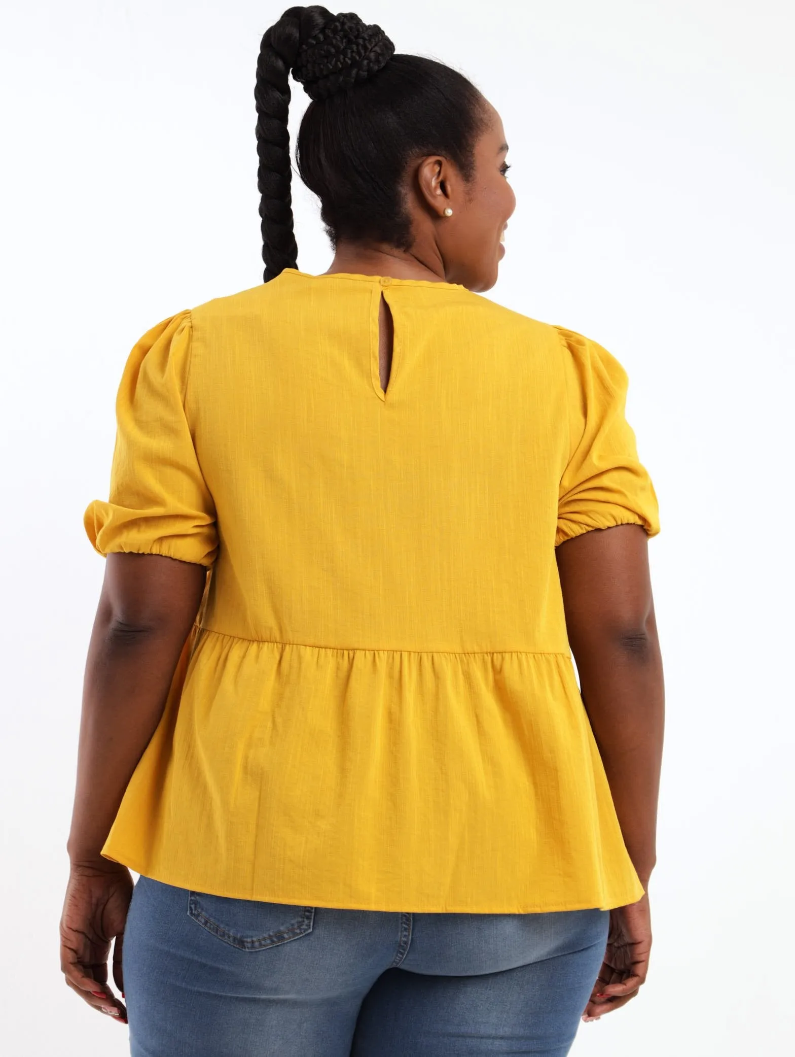 Ladies Peplum Top - Mustard