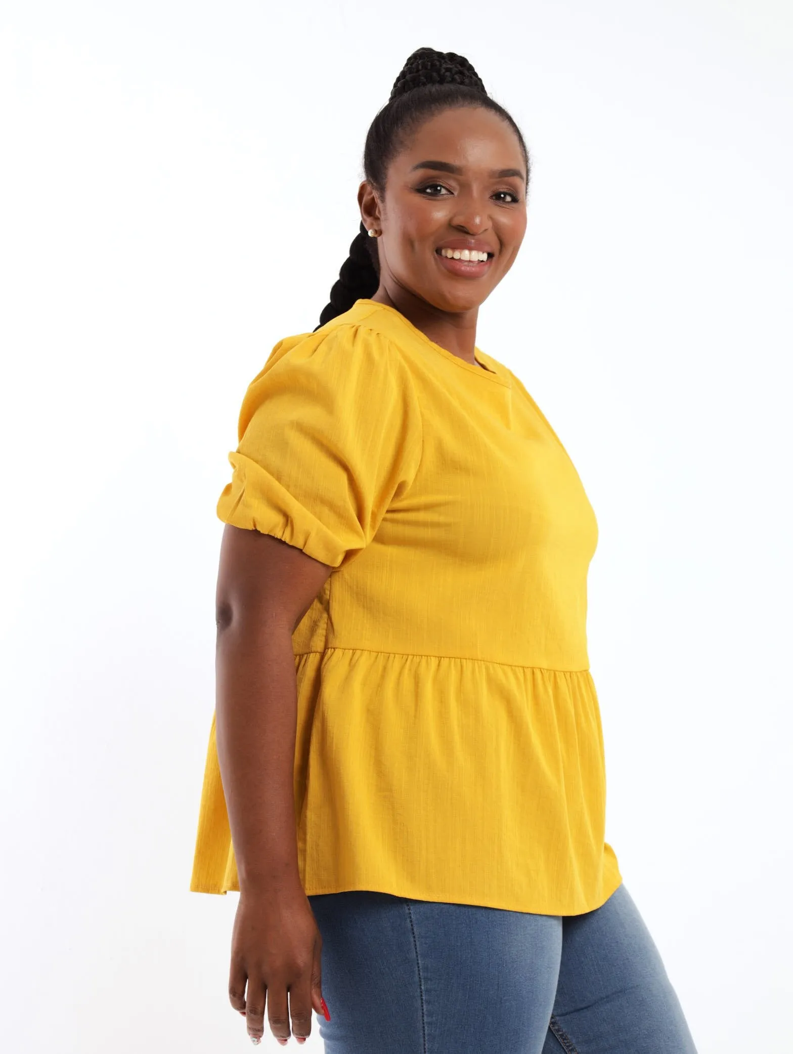 Ladies Peplum Top - Mustard