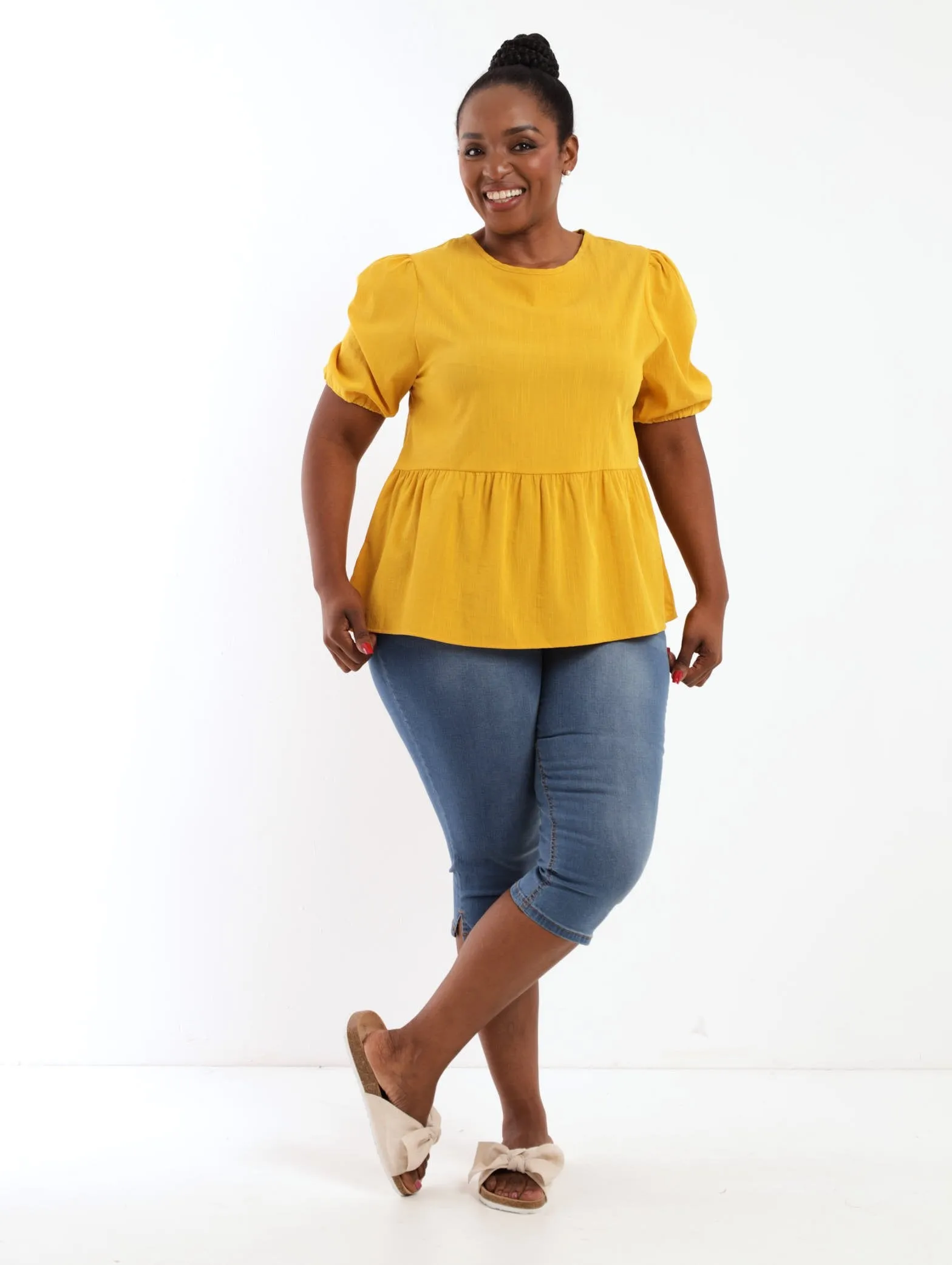 Ladies Peplum Top - Mustard