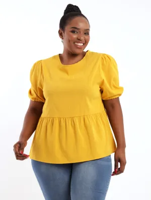 Ladies Peplum Top - Mustard