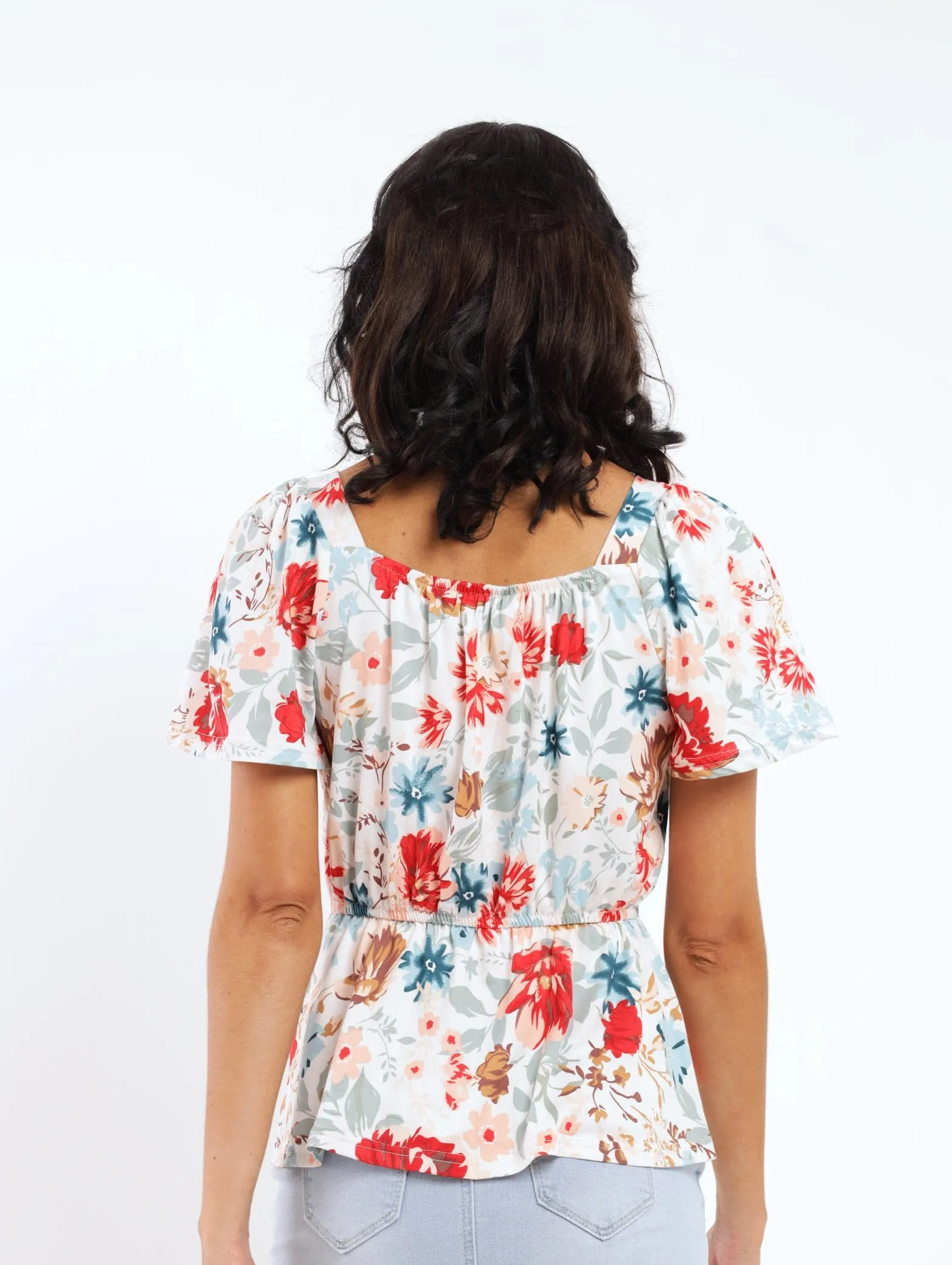 Ladies Short Sleeve Knit Peplum Tie Top