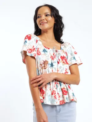 Ladies Short Sleeve Knit Peplum Tie Top