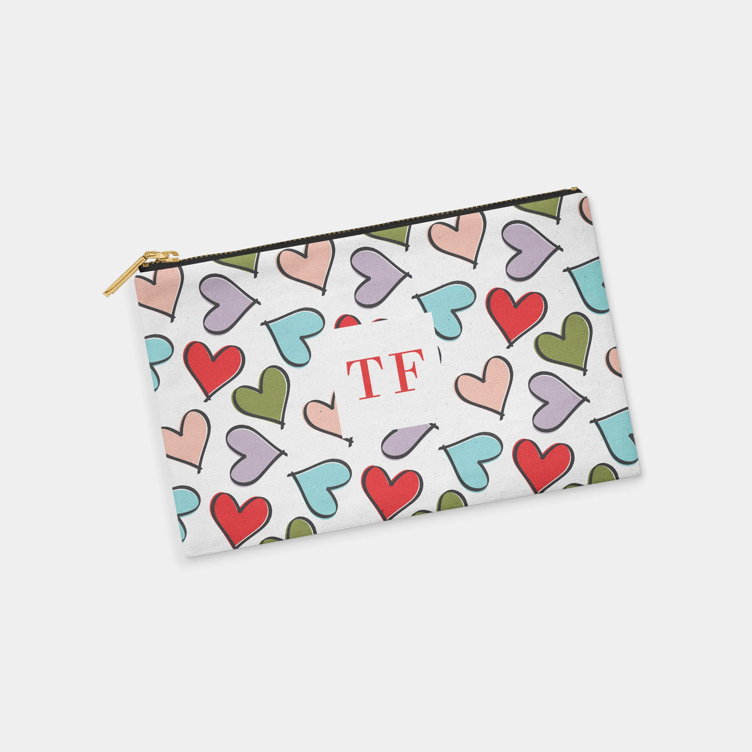 Large Hearts Personalized Zipper Pouch (pastel)