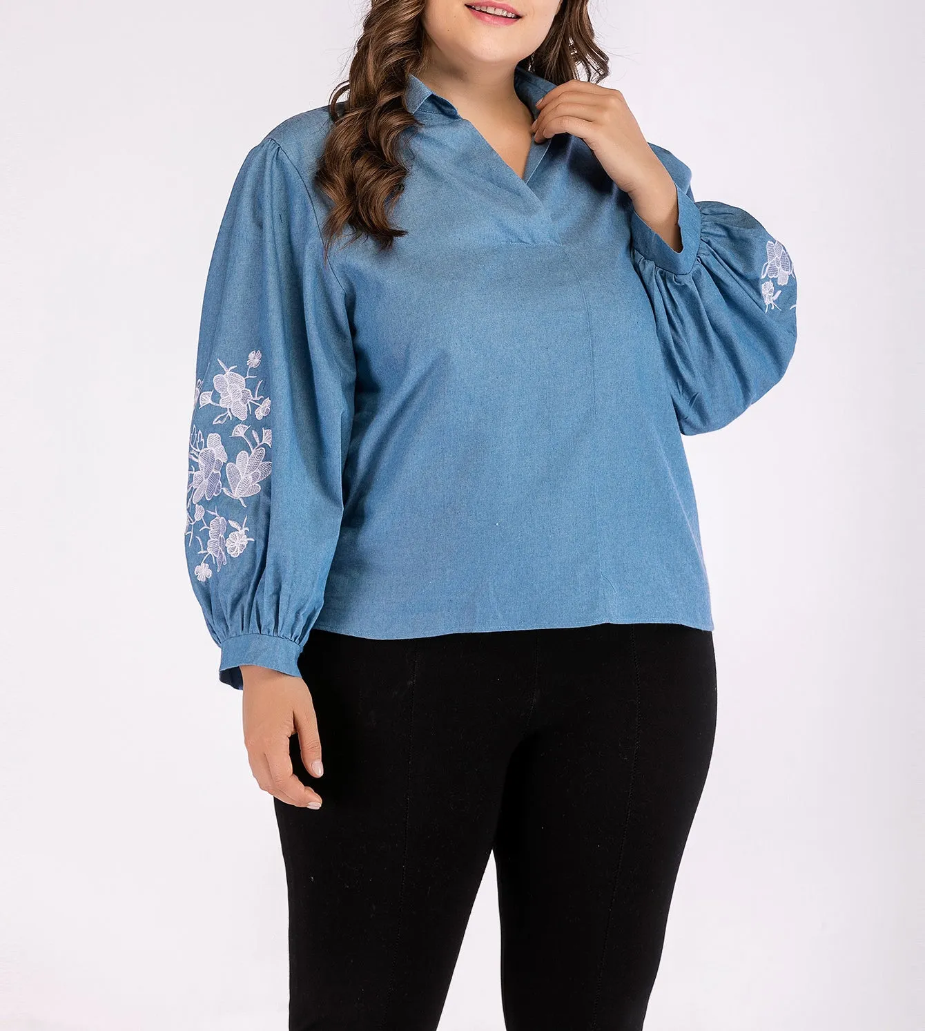 Large Size Puff Sleeve Long Sleeve Lapel Shirt