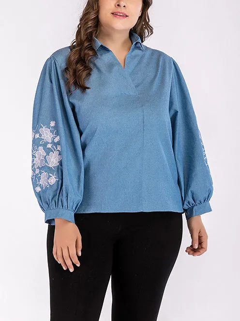 Large Size Puff Sleeve Long Sleeve Lapel Shirt