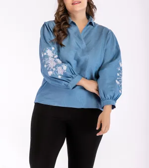 Large Size Puff Sleeve Long Sleeve Lapel Shirt