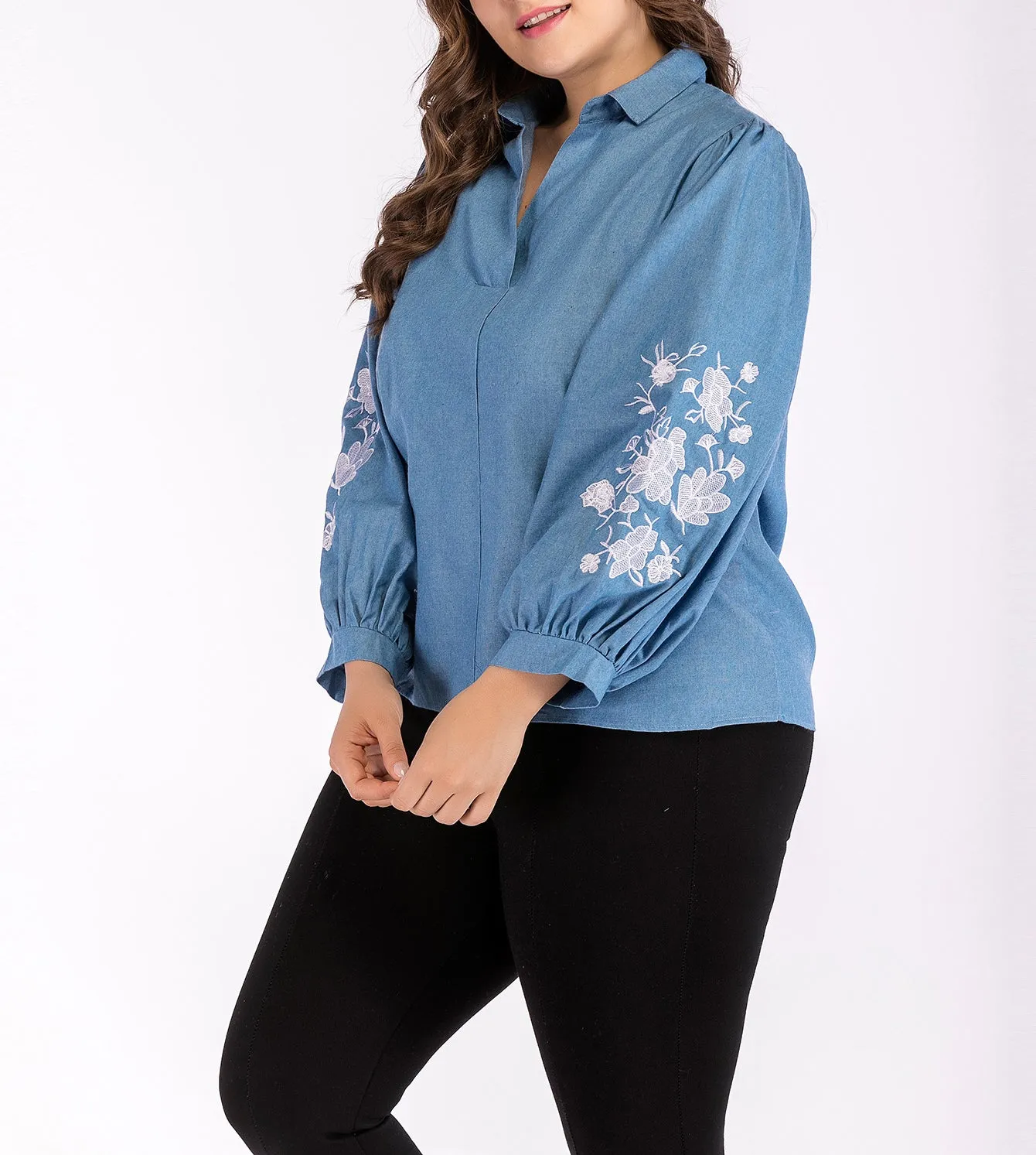 Large Size Puff Sleeve Long Sleeve Lapel Shirt