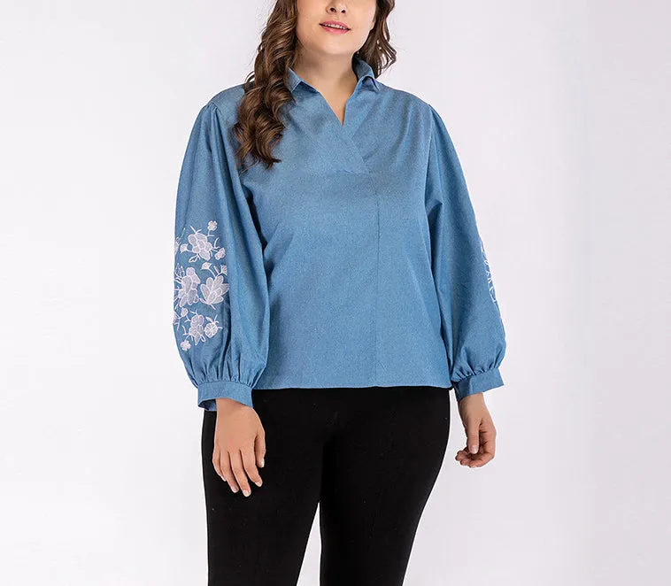 Large Size Puff Sleeve Long Sleeve Lapel Shirt