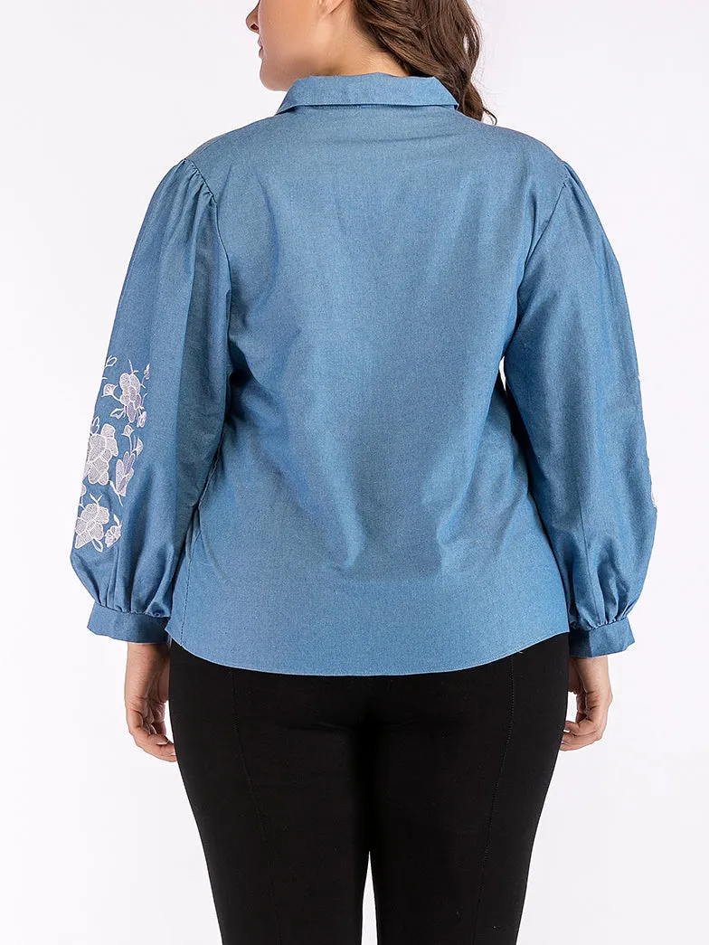 Large Size Puff Sleeve Long Sleeve Lapel Shirt